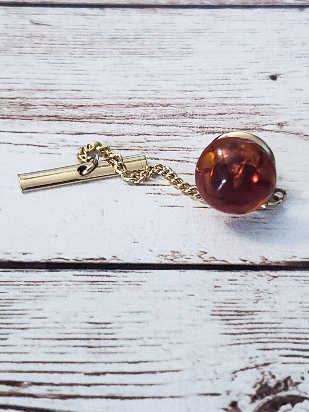 Vintage Tie Tack - Amber Tone Ball
